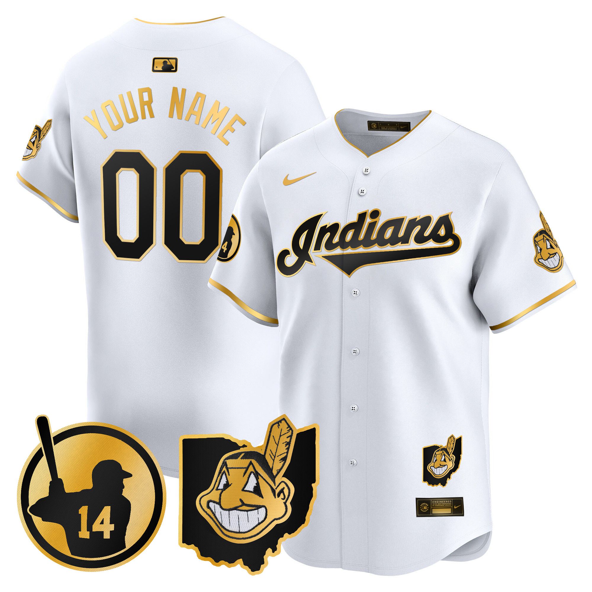 Men Cleveland Indians White Nike 2025 Patch Vapor Premier Limited Custom MLB Jersey->customized mlb jersey->Custom Jersey